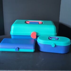 VGT 1980s Caboodles Lot Of 3 Blue/Green Travel Makeup Cases.